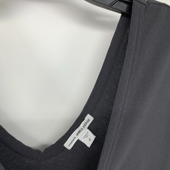 Standard James Perse Dress Black Ruched High Twist Jersey V Neck - Picture 4 of 10